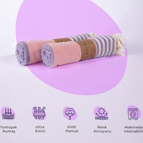 Resim %100 Pamuk Somon American Desenli Püsküllü Peştamal 2’li - 100x180 Cm 