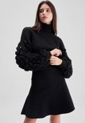 Resim 3D Saç Örgülü Siyah Triko Crop Kazak 