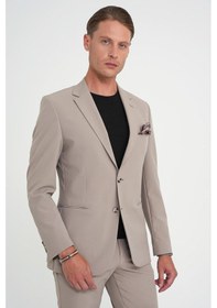 Resim Efor Slim Fit Mono Yaka Fleto Cepli Çift Yırtmaçlı Casual Vizon Ceket C 710 Vizon 
