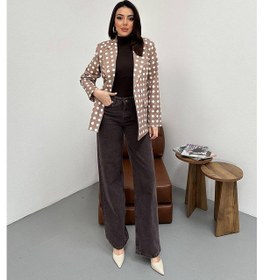 Resim Cemo Kadın Puantiyeli Tek Düğmeli Blazer Ceket Camel 
