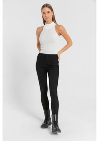 Resim Miss Poem Kadın Kolsuz Slim Fit Boğazlı Fitilli Kısa Antrasit Triko Crop Ekru 
