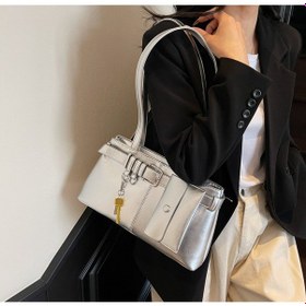 Resim Gümüş Niş Motorcu Çantası Yeni Bayan Omuz Çantası Kıdemli Bej - Gümüş 