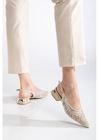 Resim Kadın Kısa Topuklu Abiye Ayakkabı Gümüş File Taş Döşeme Topuk Açık-3669 Gümüş 