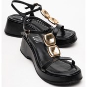 Resim Kerry Siyah Gold Tokalı Dolgu Tabanlı Kadın Sandalet Siyah 