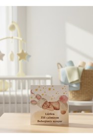 Resim maviden Bebek uyku uyarı levhası | Çift taraflı bant detaylı Kapı ve zil üzeri uyarı levhası 