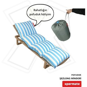 Resim Xpermate Pofuduk Şezlong Minderi 60x180x12cm Su İtici, Maviçizgil 
