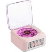 Resim Nostalji Mini Plak Görünümlü Radyolu Bluetooth Hoparlör 3D Ses Dalgası Retro Müzik Plak Pembe ( Lisinya ) 