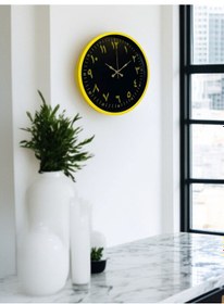 Resim 36 Cm Sarı Dekoratif Arapça Rakamlı Duvar Saati Açık 