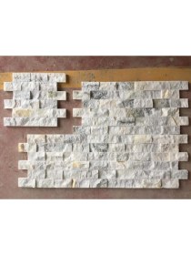 Resim Markataş 5X10Cm White Mix Doğal Taş Mermer Patlatma Mozaik Duvar Kaplaması 