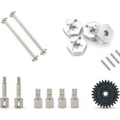 Resim Fosenze Rc Araba Alüminyum Alyuminyum Vites Seti: 1/14 Wltoys 144001 İçin Köpek Kemiği, Tekerlek Eşiği, Diferansiyel Kupa Ve 27t Motor Dişlisi Gümüş 