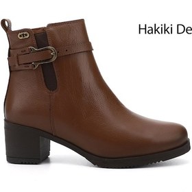 Resim Gönderi R Taba Floter Fermuarlı Kalın Topuklu Hakiki Deri Bot Taba Floter 