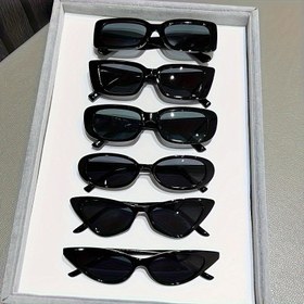 Resim 6 Parça Kadın Moda Gözlük Seti - Çeşitli Şekillerde Şık Siyah Çerçeveler, Günlük Kullanıma Uygun Dayanıklı PC Malzeme 
