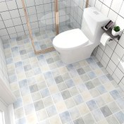 Resim Su geçirmez Kendinden Yapışkanlı Banyo Zemin Stickerları, Kaymaz Tuvalet Fayans Yenileme Çıkartmaları, Şekil ve Çizgili Tasarımlı Yıkanabilir Kağıt 