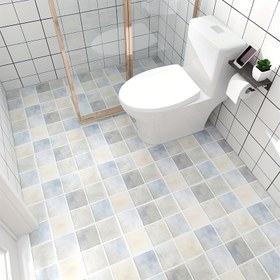 Resim Su geçirmez Kendinden Yapışkanlı Banyo Zemin Stickerları, Kaymaz Tuvalet Fayans Yenileme Çıkartmaları, Şekil ve Çizgili Tasarımlı Yıkanabilir Kağıt 