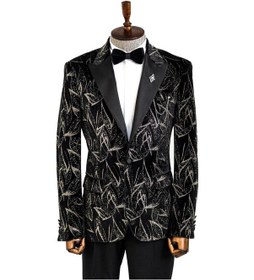 Resim Wessi Slim Fit Simli Erkek Smokin Ceket - Siyah 