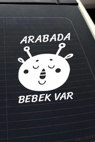 Resim AVMmarketim Arabada Bebek Var Sevimli Beyaz Oto Cam Sticker Hayvan Figürlü Ikaz Uyarı Yazısı 