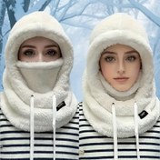 Resim Kadın Kışlık Peluş Yüz Maskesi Şapka - Hafif Sıcak Soğuk Hava Önleyici Kayak & Bisiklet Şapkası, Elastik İpli Kapatma, Yumuşak Peluş Kulak & Boyun Koruması, Düz Renk Outdoor Sporları, Müzik Festivalleri, Sevgililer Günü Hediyeleri İçin (4 Boyutta Mevcuttur) 
