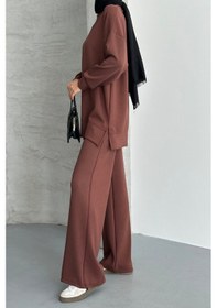 Resim Feela Moda Kadın Modal Penye Oversize Tesettür Tunik Takım 2020 Kahverengi 