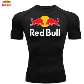 Resim Red Bull Erkekler Kısa Kollu Sıkıştırma Spor Tişört Koşu Rashguard Jiu Jitsu Üstlerikahverengi Kahverengi 