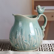 Resim 1 adet Rustik Seramik Vazo Kuş Saplı - Pastoral Stil, Çiçek Deseni, Bitkiler İçin Su Kapları, Balkon ve Oturma Odası Dekoru İçin İdeal, Bitki Dekor Vazo | Çiçek Seramik Vazo | Dekoratif Bitki Kapları, Bitki Süsleri 