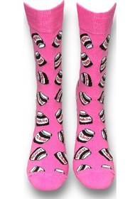 Resim Me-vo Tekli Pembe Renkli Bay/bayan Unisex Esnek Nem Alabilen Pamuklu Çikolata Desenli Soket Çorap Pembe 