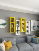 Resim Dekormer Design Duvar Rafı Kitaplık Ofis Beyaz Sarı 4 Lü Karışık Takım 