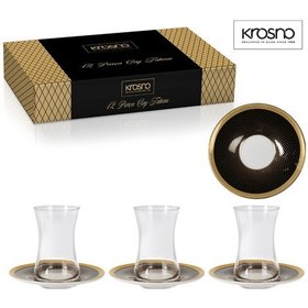 Resim Ipek Krosno Kristal Kesme 6 Kişilik 12 Parça Çay Seti 00821 Siyah 
