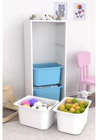 Resim Pratico Cara 4 Derin Sepetli Çok Amaçlı Oyuncak Dolabı Mavi Beyaz Beyaz - Mavi 