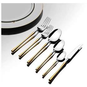 Resim Nehir Marbella Altın Sade 6 Kişilik 36 Parça Çatal Kaşık Bıçak Takımı 