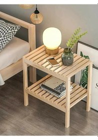 Resim Ahşap Komodin Yatak Odası Yan Sehpa Çok Amaçlı Ayaklı Raf Kahverengi 