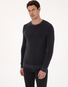 Resim Cacharel Antrasit Slim Fit Pamuk Karışımlı Bisiklet Yaka Triko Kazak Gri 