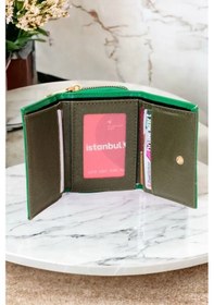Resim Mygeppetobag Kadın Fermuarlı Ve Çıtçıtlı Bozuk Para Bölmeli Şık Cüzdan Yeşil Çok Renkli 