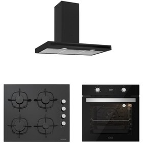 Resim Silverline Siyah Cam Ankastre Set (3173 Quadro 60+cs5335b02+bo6504b01) 