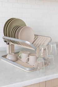 Resim Metal Bulaşıklık Kurutmalık Su Tahliye Tepsili Çatal-Bıçak Bölmeli Tabak Bardak Organizeri 