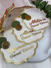 Resim Mühürlü Model Damat Kahvesi Sunum Mendili - Gold 