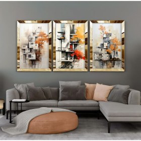 Resim Harika bir ev |turuncu-gri-sarı Minimal Bina Kombini |pleksi Çerçeveli Mdf Tablo 3dky 