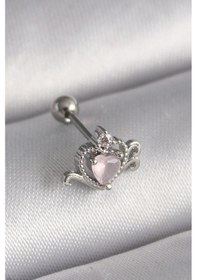Resim 316l Çelik Gümüş Renk Pembe Mineli Kalp Zirkon Taş Detay Tragus Piercing Çok Renkli 