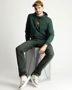Resim Koyu Yeşil Kapüşonlu Nakışlı Pamuklu Sweatshirt Kigili