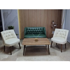 Resim Azra Mobilya Deri Çay Seti Koltuk Takımı + Sehpa - Oturma Grubu - Cafe Mobilya - Ofis Mobilya - Balkon Mobilya Yeşil-krem 