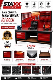 Resim STAXX POWER Full Dolu Takım Dolabı 268 Parça İzeltaş Anahtar Takımlı Çalışma Tezgahı 