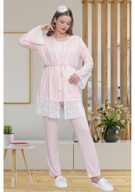 Resim Mecit Pijama Mecit 6203 Pembe Sabahlıklı Lohusa Pijama Takımı 