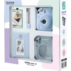 Resim Fujifilm Instax Mini 12 Mavi Fotoğraf Makinesi 10'lu Film Simli Pleksi Kılıf Pvc Albüm ve Kıskaçlı Resim Standı Bundle Box 