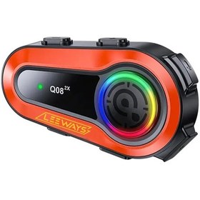 Resim Leeways Q08 2x 1000m Telsiz Mesafeli Özellikli 2 Kişi Bağlantılı Bluetooth Kask Kulaklık Ekranlı Fenerli Interkom 