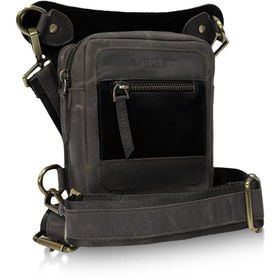 Resim TheBikerJeans Dallas Grey Hakiki Deri Bacak Çantası 