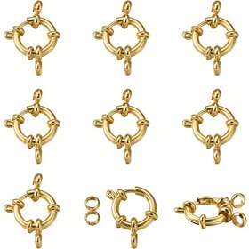 Resim 10 adet 304 Paslanmaz Çelik Yaylı Halka Tokaları, Uzun Ömürlü Kaplama, 24K Altın Kaplama, 23x14x4mm, Delik: 2.5mm, Takı Yapımı ve El Sanatları Malzemeleri İçin 