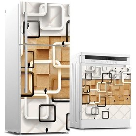 Resim Buzdolabı Ve Bulaşık Makinası Beyaz Eşya Sticker Kaplama 3D Kare 