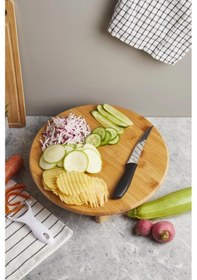 Resim Nishev.com Evini Sev Ayaklı Yuvarlak Kesme Doğrama Tahtası Sunum Tahtası Bambu 32 Cm 