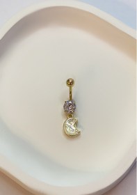 Resim Kadın Ay Ve Tektaş Model Gold Renk Çelik Piercing Gold 