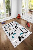 Resim Latibule Gri Çadır Ve Trafik Yollu Yıkanabilir Kaymaz Taban Leke Tutmazbebek Ve Çocuk Odası Halısı 