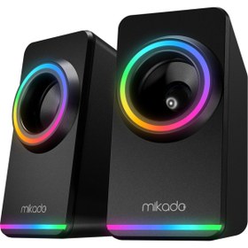 Resim Mikado MD-182 2.0 3W*2 Siyah RGB Aydınlatmalı USB + 3.5mm USB 5V Speaker Hoparlör 